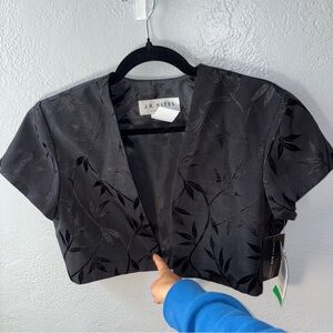 Vintage NWT Black Floral Women's cropped cover up light mini jacket size 10